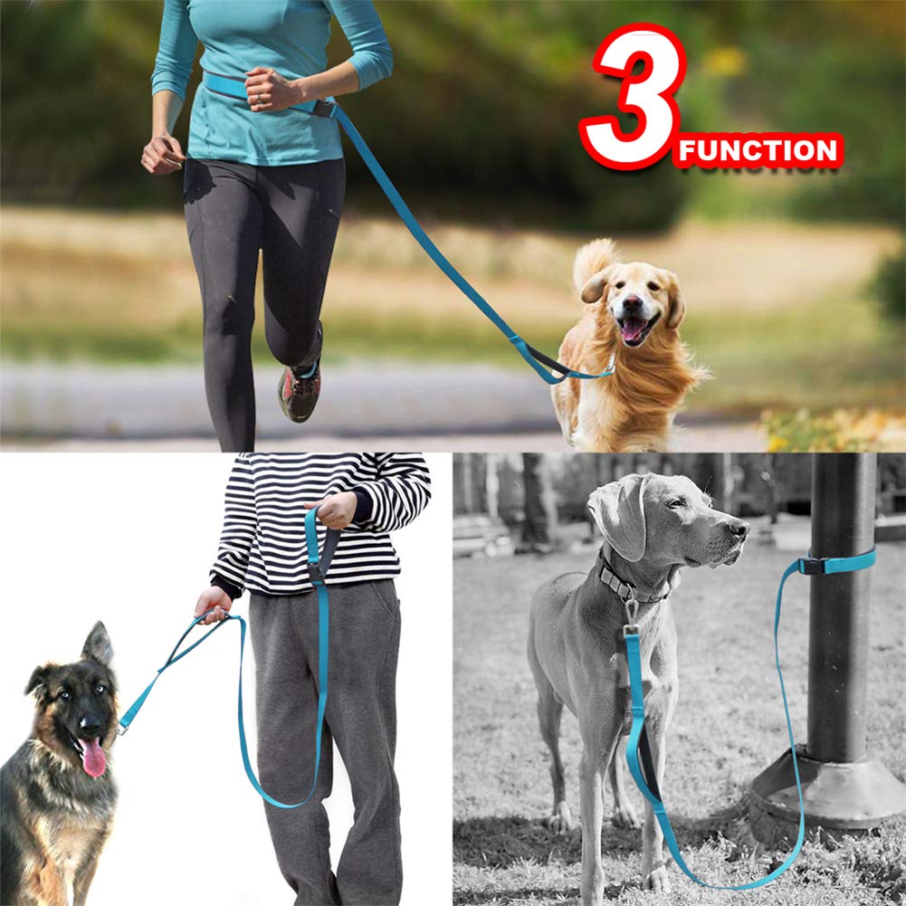 Hands Free Dog Leash Waist Pet Walking Leash Nylon Dogs Running Leads Collar Free Control 2 Handles for Medium Large Dogs Blue M