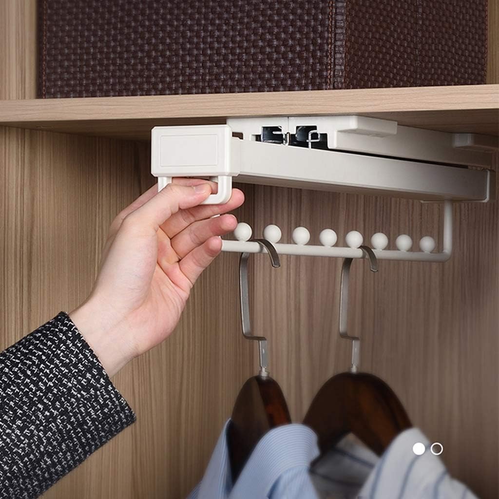 Pull-Out Pants Hangers, Wardrobe Built-in Household Clothes Hangers, Double-Row Side-Mounted Retractable Trousers Rack Cabinet Hanging Pants,White-113X104X470Mm