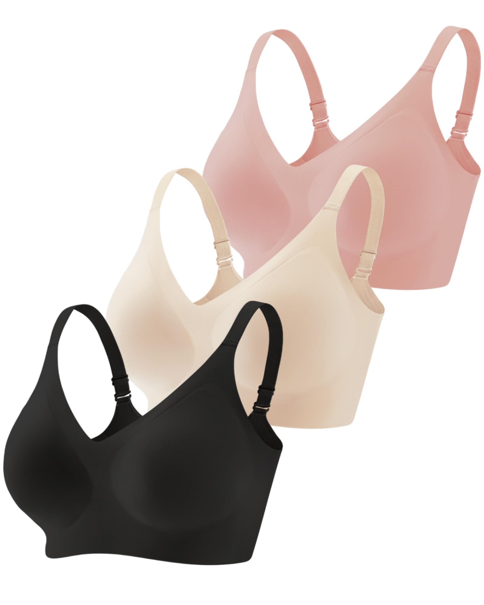 Vinfact 3 Pack Womens Wireless No Underwire Comfort Soft Bras Pullover Jelly Support Seamless Sleep Tshirt Everyday Bralette