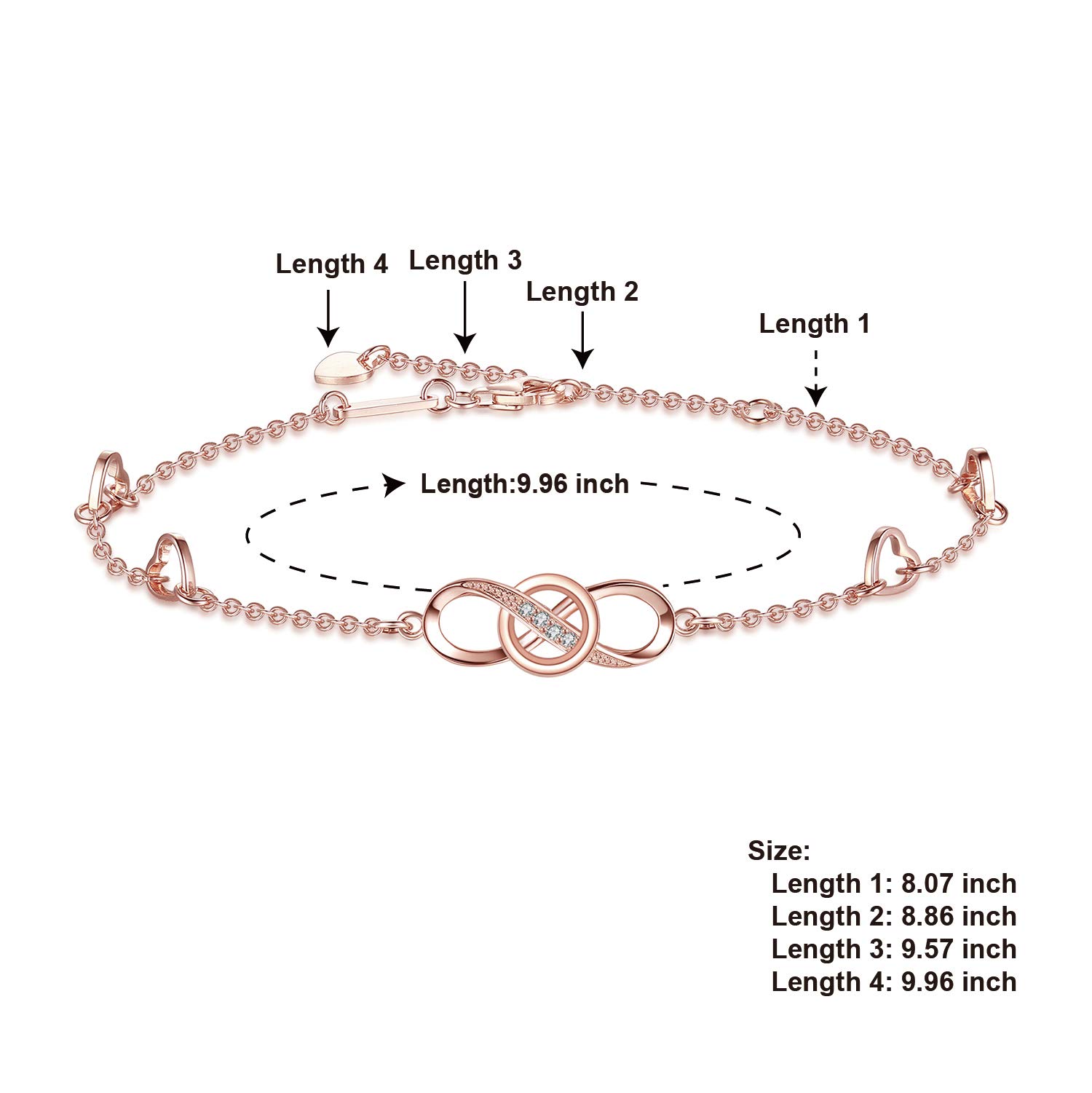 OneSight Infinity Tobillera para Mujer, Plata de Ley 925, Tobillera Ajustable, Pulsera Grande (Chapado en Oro Blanco y Plata)