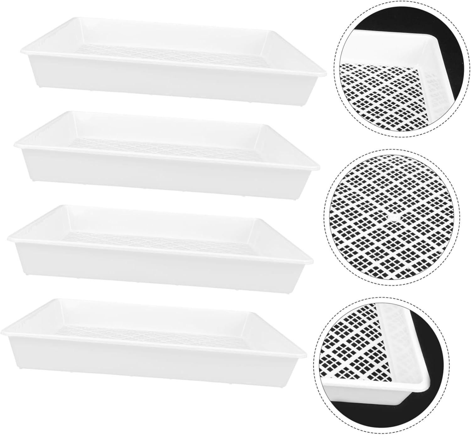 4pcs Microgreens Growing Trays Plastic Square Planter Plates Breathable Plant Starter Germination Trays for Seedlings Greenhouse and Indoor Gardening