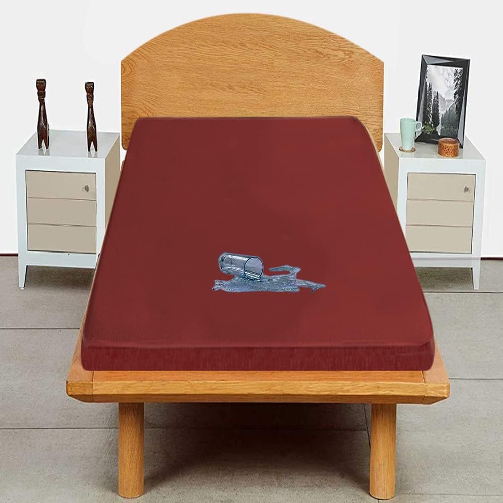 Trance Cotton Feel Terry Ultra Soft Waterproof Mattress Protector | Breathable - Hypoallergenic Mattresses Cover (75x36 inch | 6.25x3 feet, Maroon - Pack of 1)