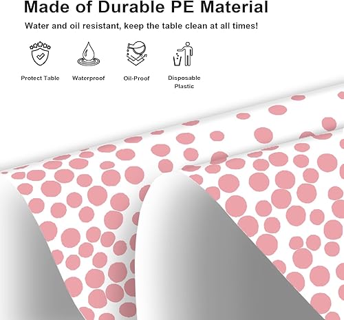 Miniatura 3 de 2 Pack White and Pink Dot Tablecloth, Pink Plastic Table Cloths for Parties Disposable, 54x108 in Waterproof Rectangular Camping Tablecloth for