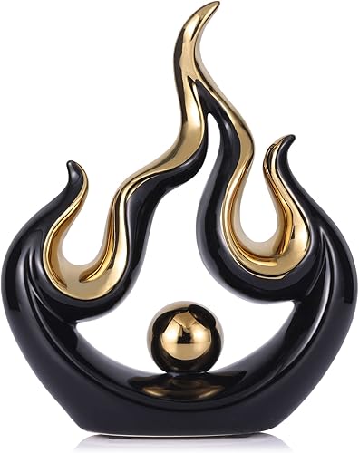 Decoración para el hogar, estatua de cerámica abstracta de oro naranja, decoración para sala de estar, comedor y oficina, centro de mesa de arte