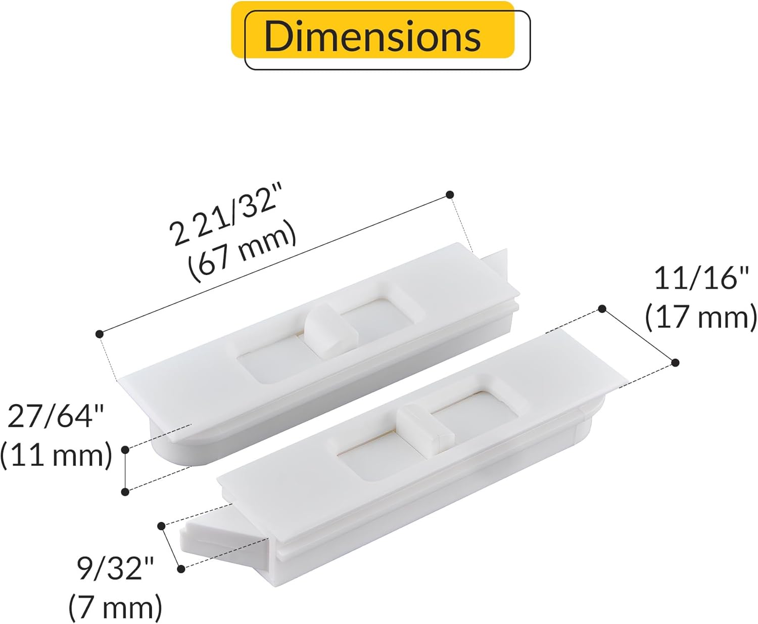 Brixwell Snap in Tilt Latch,Left and Right Pair, Plastic Material, White Finish, 2-21/32" Length, 3/8" Stile Snap Size, 9/32" Nose Size, Suitable for Tilt Window Applications, Easy Replacement Use