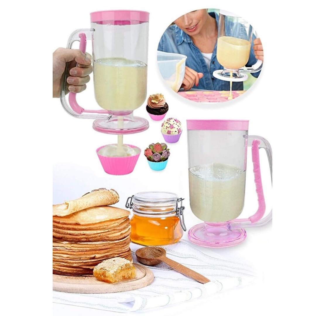 Hamur Porsiyonlayıcı 900ml, Pankek ve Kek Hamuru Dağıtıcı, Damlatmaz Mekanizma, Ölçekli Şeffaf Gövde, Bulaşık Makinesinde Yıkanabilir
