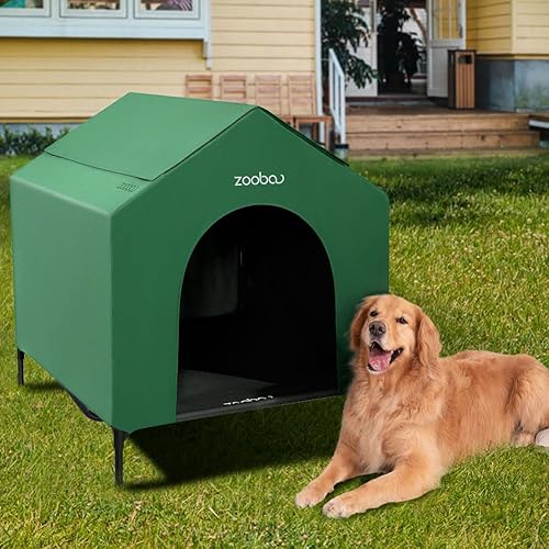 Miniatura 7 de Casa para perros 2 en 1 de 42 pulgadas para perros medianos, casa elevada para perros al aire libre e interior, refugio de cachorros en exteriores,