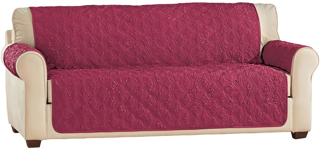 Collections Etc Embossed Ogee Pattern Quilted Furniture Cover Burgundy Sofa