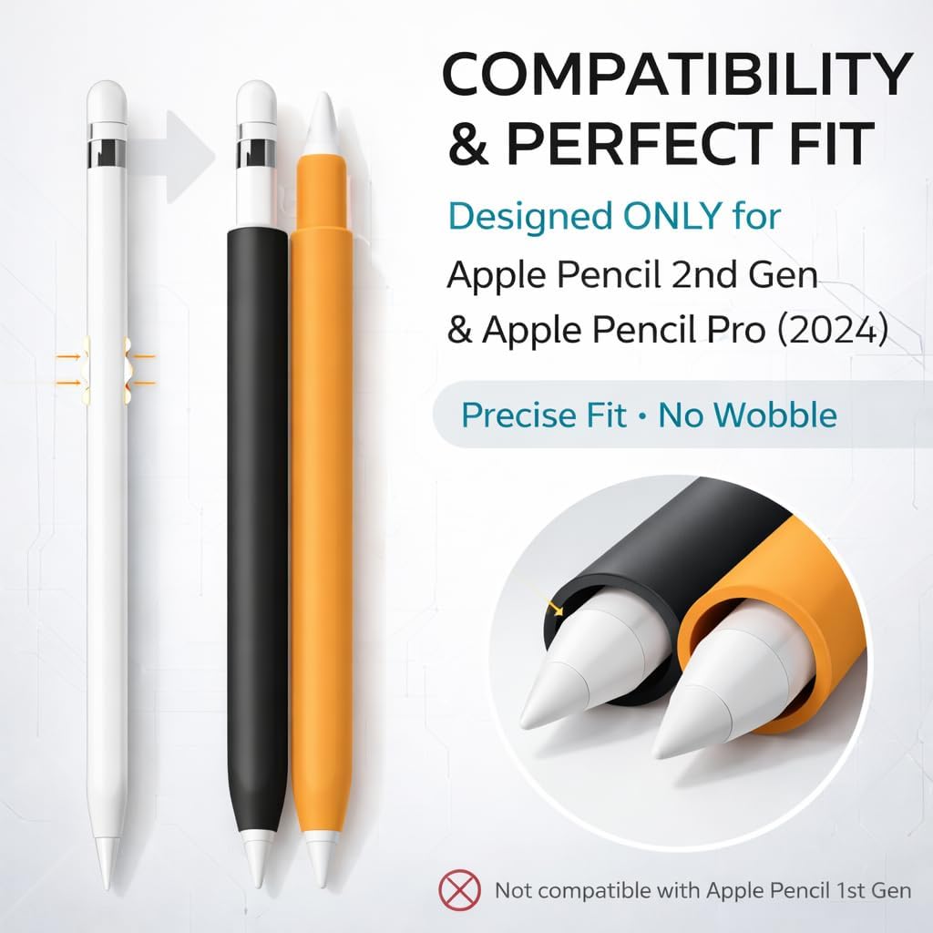 Mizi (2 Pack) Case for Apple Pencil 2nd Generation & Apple Pencil Pro (2024) Cover Premium Silicone Sleeve Skin, USB Charging/Double Tap & Attaching Magnetically - (Black/Orange)