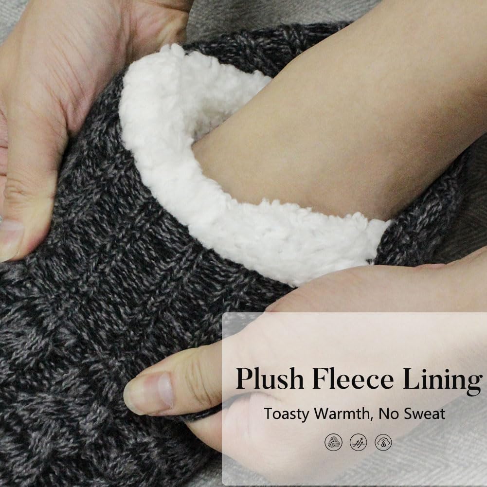 Mens Fuzzy Slipper Socks Soft Cozy Thick House Indoor Boot Sock Shoes with Anti-Skid Bottom Soles