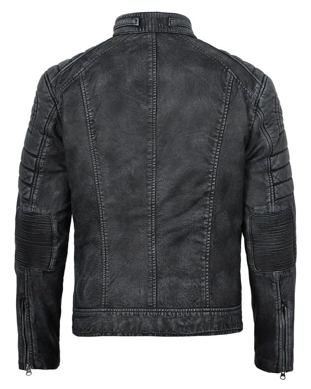 Image of Blingsoul Men's Leather Jacket - Real Lambskin Motorcycle Cafe Racer Biker Style Jacket