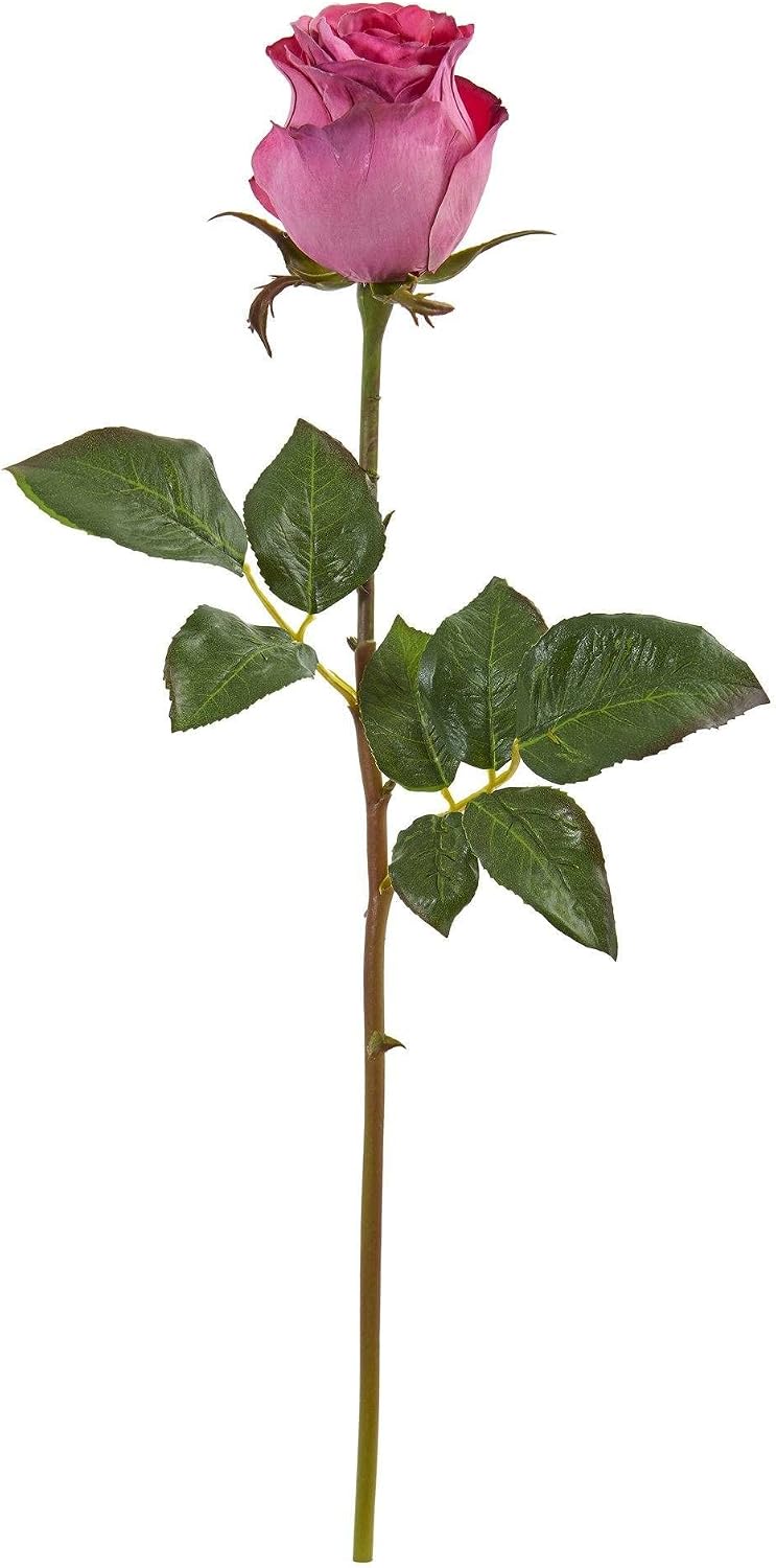 Nearly Natural 21in. Rose Bud Artificial (Set of 6) Silk Flowers, Lavender