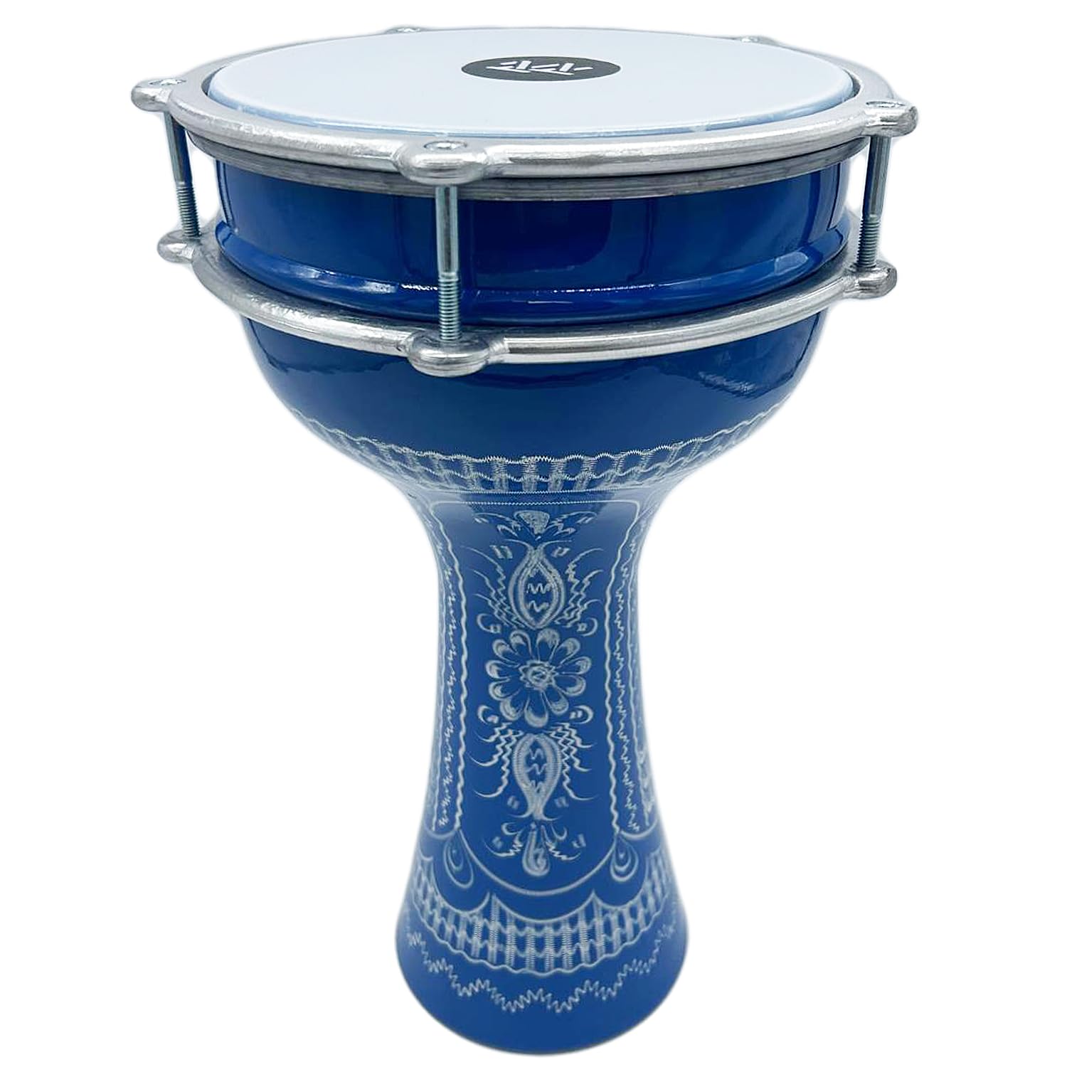40,6 cm Länge Aluminium Darbuka, 20,3 cm Stimmbarer Synthetikkopf, türkische Doumbek Trommel (blau – Gravur)