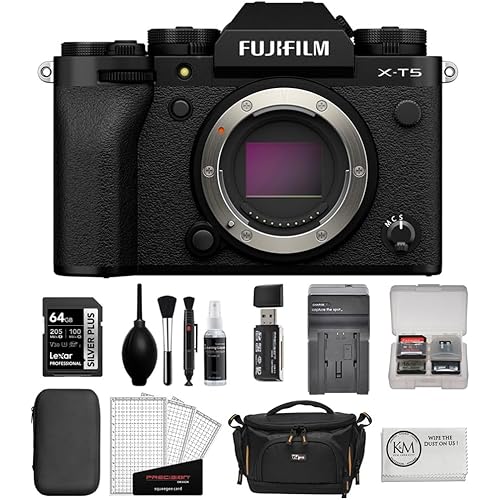 FUJIFILM X-T5 Digital Camera Body |Black Bundle with 64GB Memory Card + Camera Case + Photo Starter Kit + Charger (5 Items)