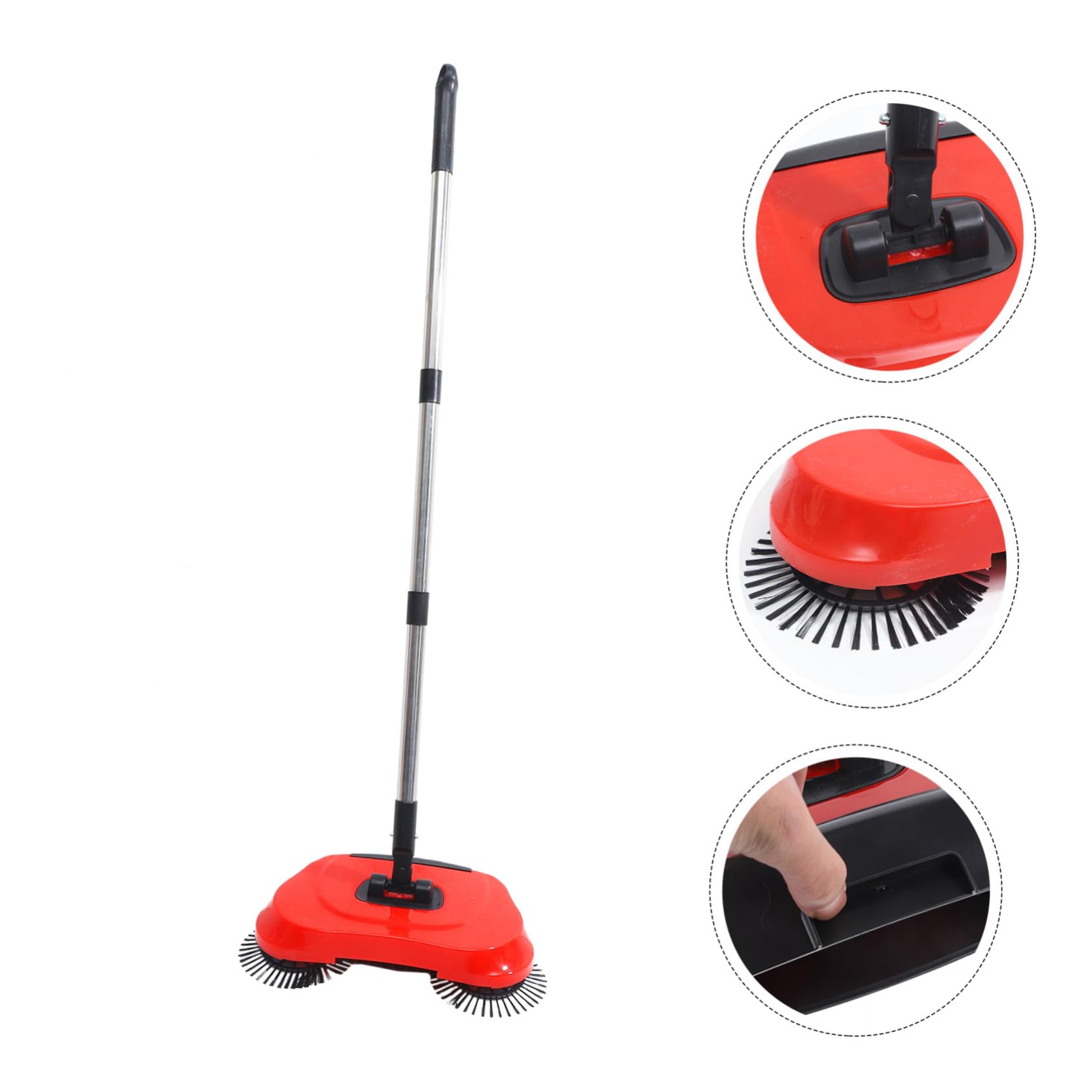 Barredora Manual con Cubo de Basura y Mop Rotativo Escoba para Limpieza de de Abs y Acero Inoxidable Ajustable y Rotativa para Pisos Duros Rojo