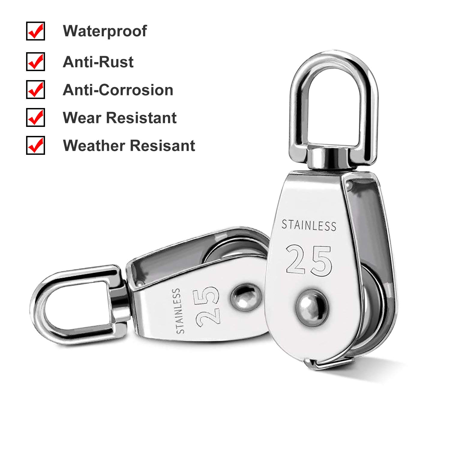 Sourcing Map Lot De 2 Poulies Simples M25 En Acier Inoxydable 304 Pour Remorquage De Grue De Levage Avec Crochet Pivotant