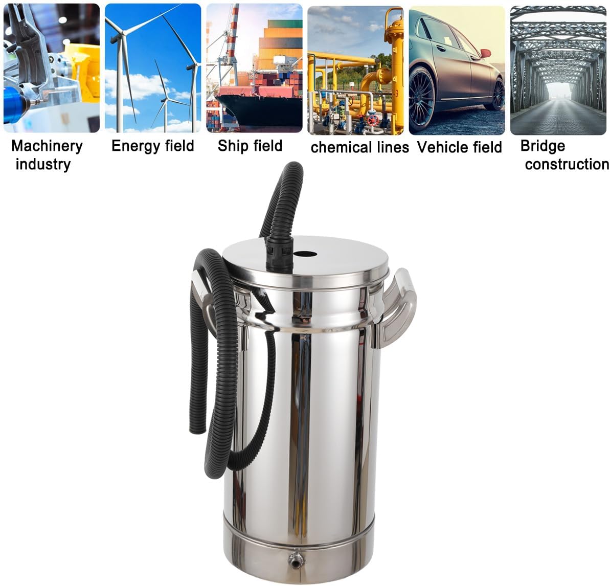 8L Fluidized Powder Hopper for Coating Machine Painting Equipment Power Paint & HVLP Sprayers Stainless Steel Small Fluidized Powder Bucket Fluidized Tank, Diameter 20cm