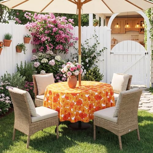 Image of Poise3EHome 60 inches Outdoor /Indoor Waterproof Spillproof Round Tablecloth with Umbrella Hole for Camping, Picnic, Christmas Tree Skirt, BBQ, Flower