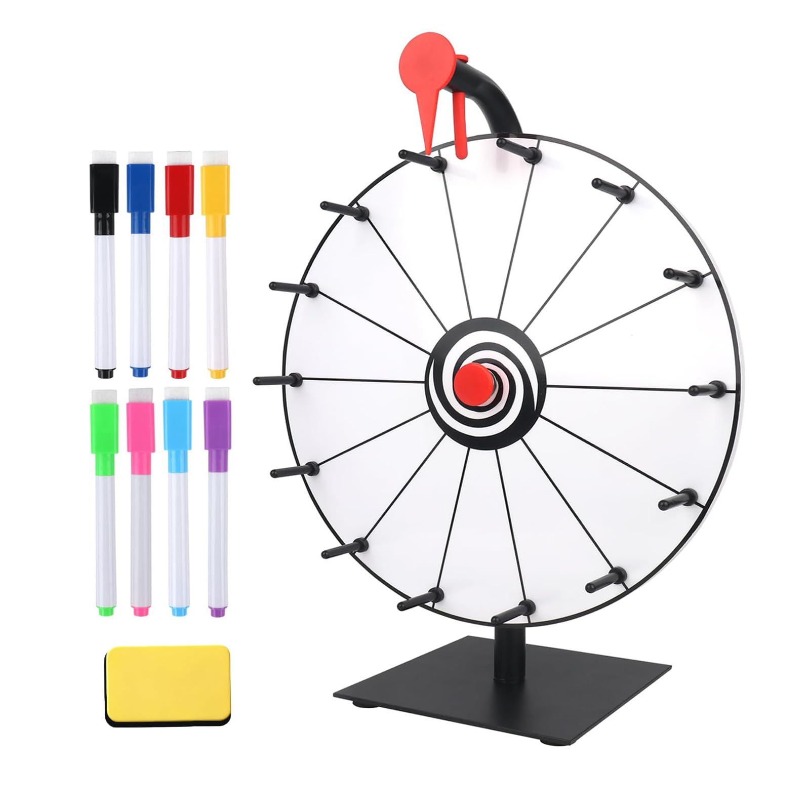 30cm Glücksrad, Glücksrad zum Drehen mit Trocken Abwischbarem Marker und Radiergummi für Lotteriespiele, Wortspiele, Karneval Party (14 Slots)