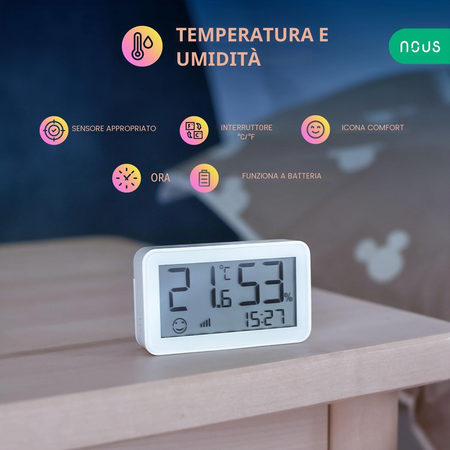 NOUS E6 Sensore di temperatura, termometro intelligente igrometro, sensore di temperatura ZigBee digitale Alexa ZigBee TUYA vita intelligente, MQTT, ZigBee2MQTT