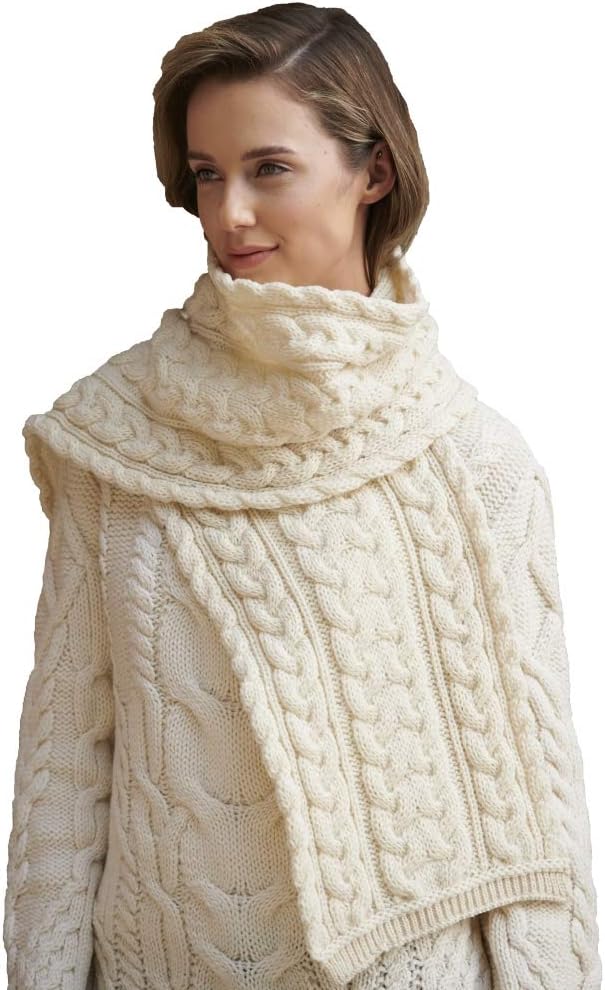 Aran Crafts Irish Cable Knitted Heavyweight Cold Weather Scarf 10"x64" (100% Merino Wool) - Image 3