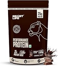 Beast Life Performance Protein Powder | 500 gram | Chocolate | High Absorption for Muscle Growth |Smooth & Light, Easy to Digest with Ultrasorb Tech|NABL Lab Certified | 25g Protein, 5.64g BCAA | Best For Gut | Beta Glucan | Improves Immune Function