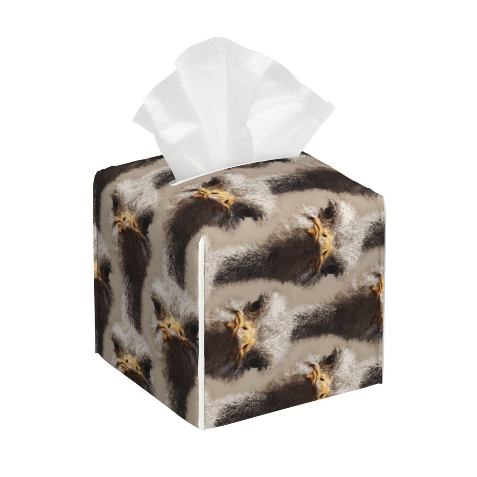 Cute Tropical Ostrich Print Tissue Box Cover Holder Square, Foldable Modern Cube Tissue Box Cover, Leather Decorative Organizer for Tabletop Bathroom Car Office Desk Decor