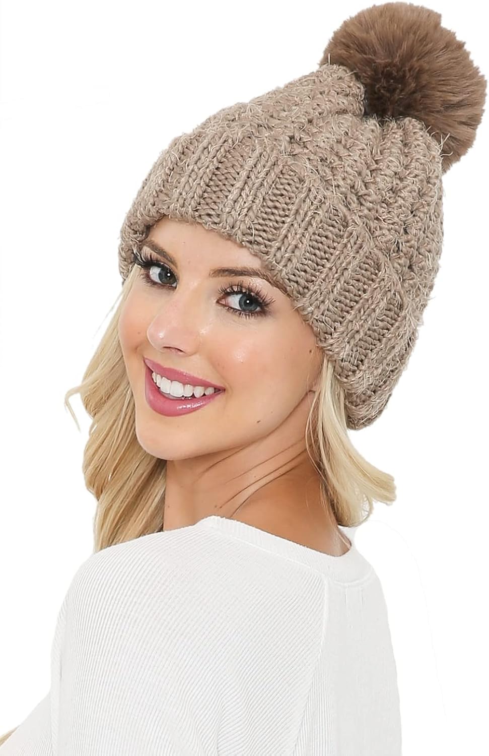 Women Winter Knitted Beanie Hat with 