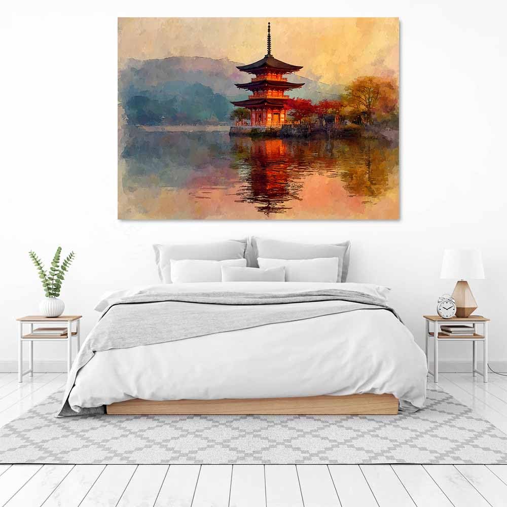 ZAMAEIU Paisajes Cuadro En Lienzo Lago con sombra de torre Carteles de impresiones Mural Cuadros, para sala de estar, dormitorio,Pasillo etc.（gris-80x120cm Enmarcado
