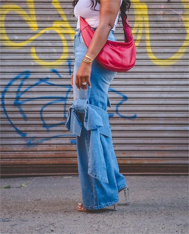 Voghtic Baggy Cargo Jeans for Women Wide Leg High Waist Loose Boyfriend Jeans Bow-Knot Y2K Denim Pants2