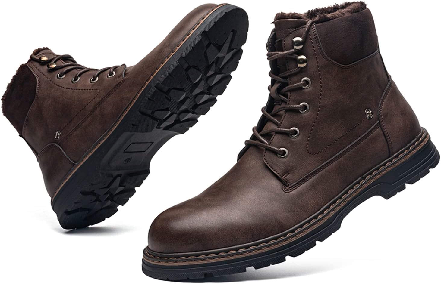 AMAPO Men Oxford Boots, Buckle Dress Boot, Casual Men Boots Lace-Up Side Zipper