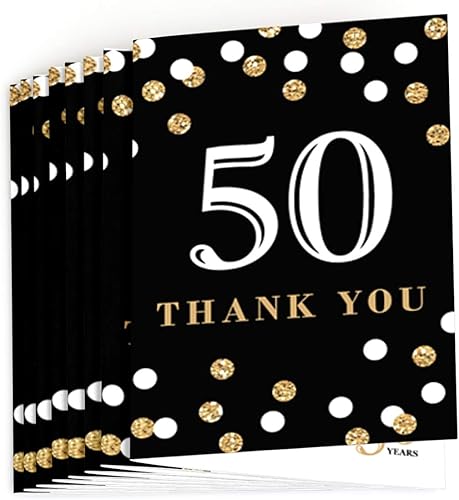 Miniatura 2 de Big Dot of Happiness Tarjetas de agradecimiento para adultos 50 cumpleaños, color dorado, 8 unidades
