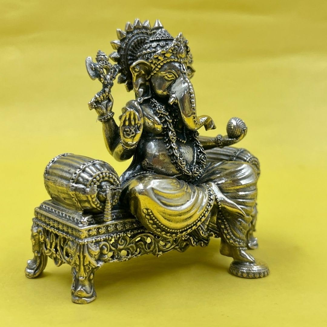 CraftVatika Idolo in ottone di Ganesha seduto sul trono – Idolo seduta di Ganpati in ottone Ganesh Murti Statua Pooja Decorazione per la casa Regalo (9,6 cm di altezza)