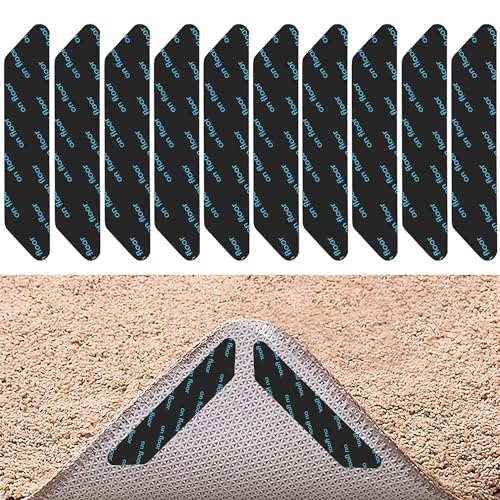 YHT 12PCS Rug Gripper for Laminate Floor,Washable and Reusable Rug Carpets Pads Tapes for Hard,Tiled,Marble Floors,Carpet Sticker to keep your Rug in Places and Stops Curling and Bunching
