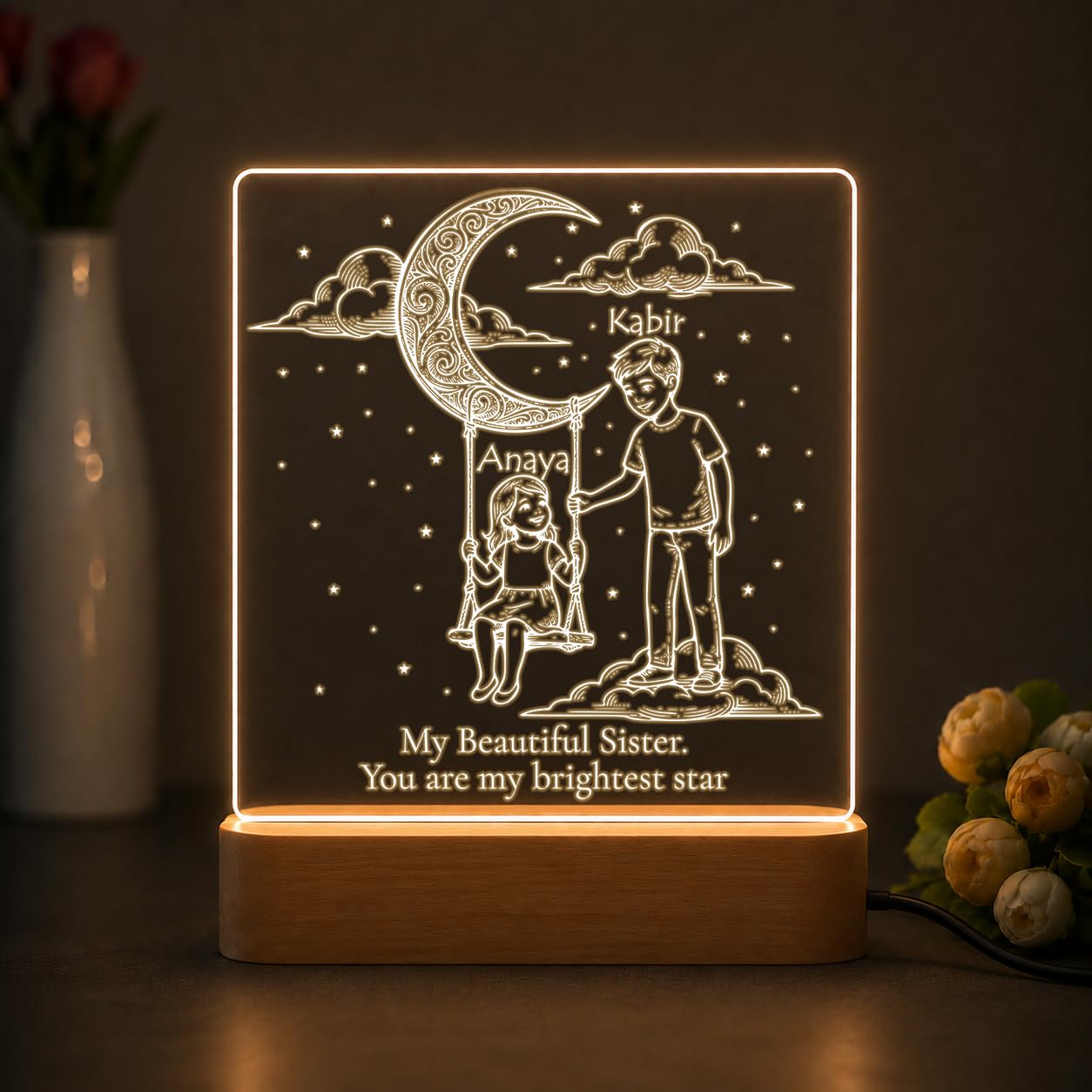 SNAPTRAP Personalized Rakhi Gift for Sister & Brother | Customized Acrylic Lamp with Names | Raksha Bandhan Gift | LED Night Lamp | Unique Gift for Brother, Sister & Sibling-image-32