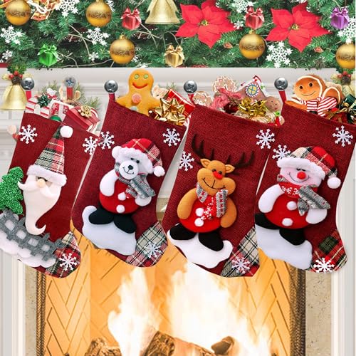 ZFHLZJY Calcetines de Navidad Chimenea,4 Piezas Medias de Navidad,Calcetín Navidad Personalizado,Calcetines Colgantes de Navidad,Bolsas de Regalo Calcetin Navideño para Decoracion Árbol de Navidad
