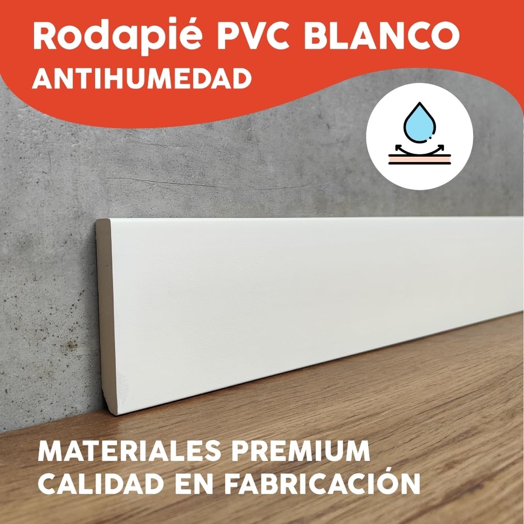 Pack 10 Rodapie PVC 110cm | Cubre Zocalo Blanco Antihumedad | Rodapies PVC Resistente & Fácil de Instalar