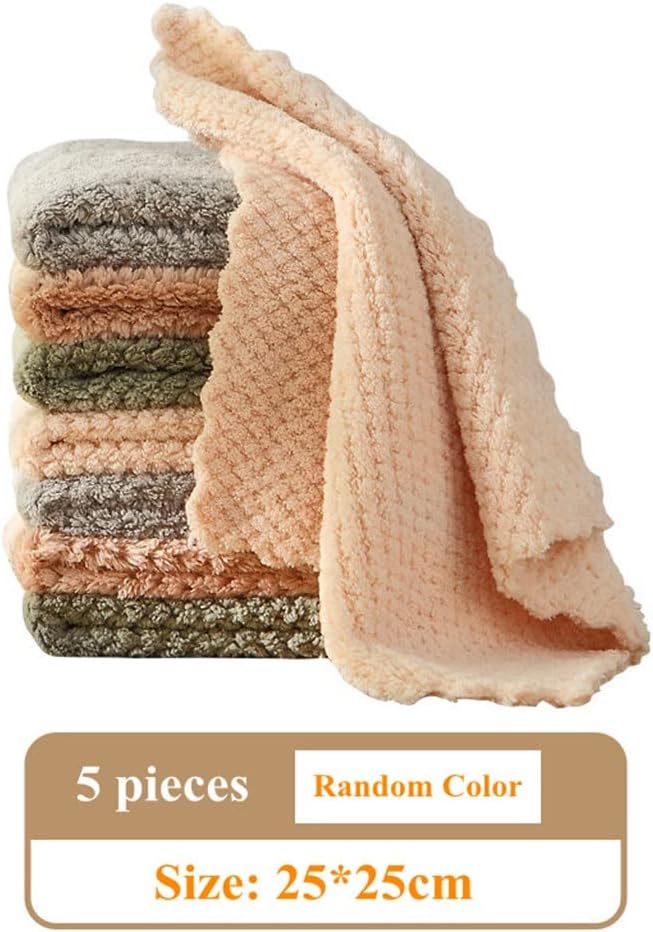 5pcs Microfiber Dish Cloth Non-Stick Oil Absorbent Towel for Kitchen Multifunction Household Towels Supplies