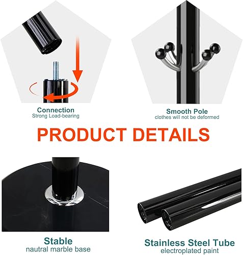 Miniatura 3 de Perchero con base de mármol natural, perchero independiente de metal con 16 ganchos, perchero resistente para colgar bufandas, bolsos, chaquetas,