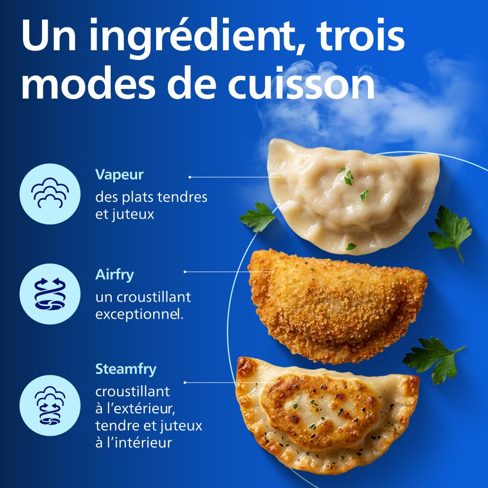 Philips Airfryer Série 5000 - Air Fryer double panier avec cuisson vapeur, 9L, RapidAir, 19 modes de cuisson, jusqu'à 90% de matières grasses en moins, AirSteam, nettoyage vapeur, HomeID (NA550/00)