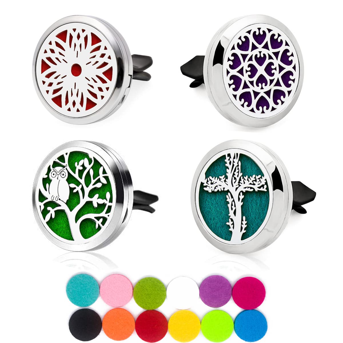 Nadiho 4 PCS Car Diffuser Vent Clip, Car Aromatherapy Diffuser Locket Essential Oil Car Vent Clips Air Freshener with 48 Refill Pads