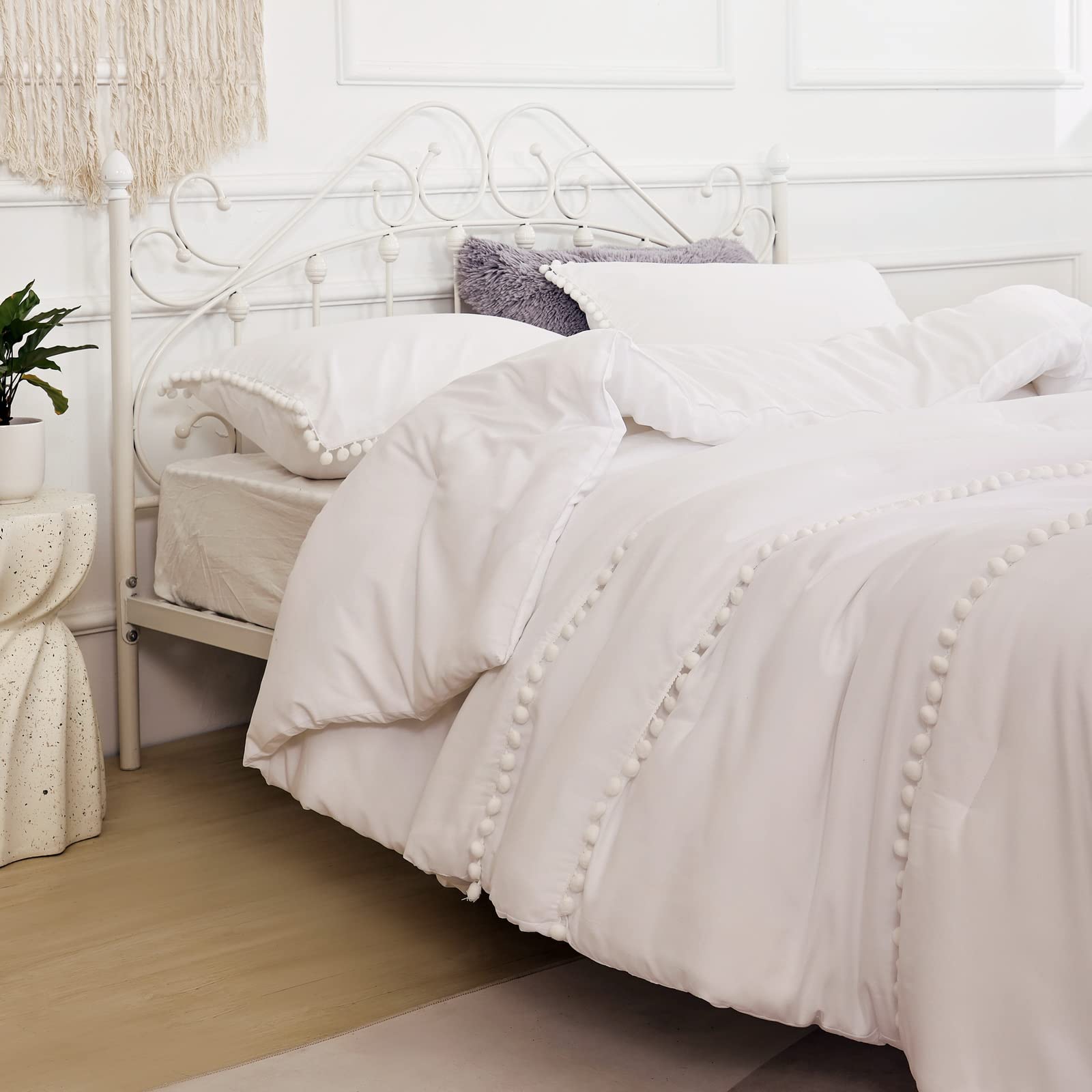 YIRDDEO Set Copripiumino Full Size Con Frange E Pompon – 3 Pezzi, Rosa Cipria, Microfibra Morbida OEKO-TEX