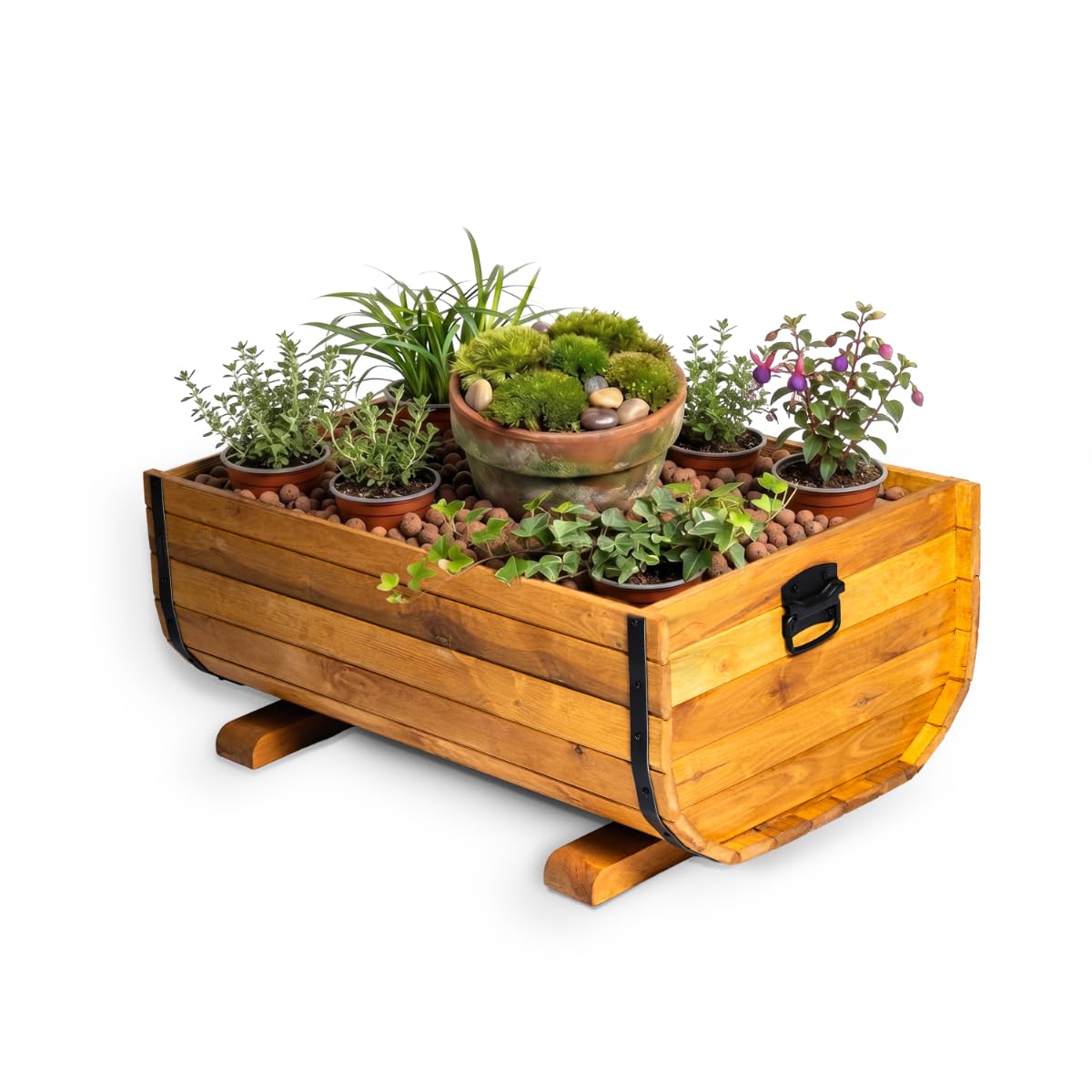 Jardinera de madera creativa Cooper de madera maciza de 80 x 50 x 40 cm – Jardinera rústica, cama de jardín elevada, caja de almacenamiento, jardinera para terraza, balcón y jardín – Totalmente