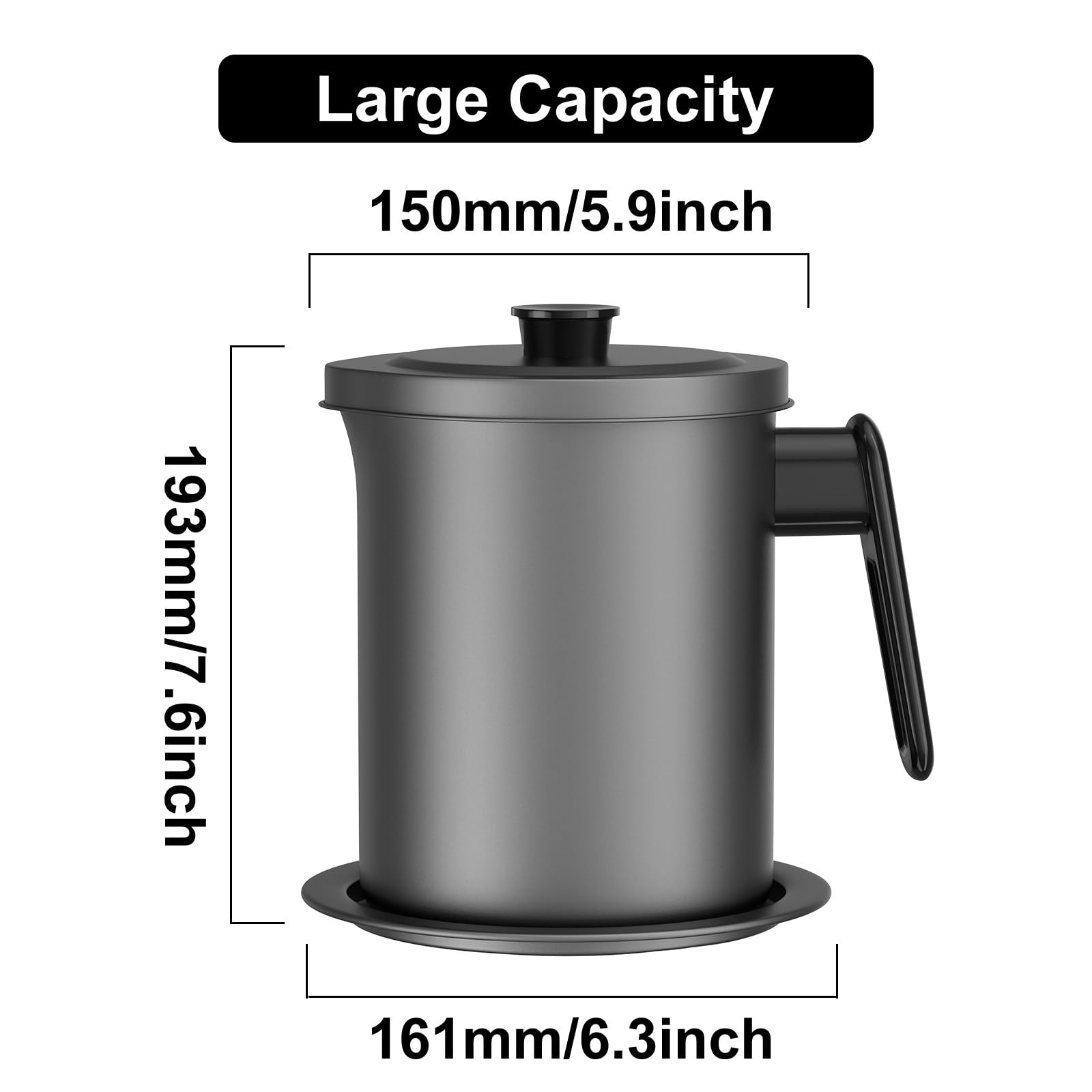 Contenitore per grasso per pancetta con filtro a maglia fine - Contenitore per olio da cucina da 1,7 l / 6,8 tazze con coperchio antipolvere rimovibile e vassoio sottobicchiere