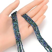 Vista 3 de Adabele - 1 hebra de piedra preciosa curativa natural de lapislázuli crisocola de 0.118 in (0.12 pulgadas), cuentas sueltas redondas facetadas