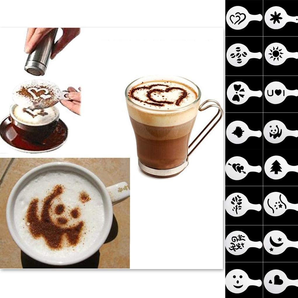 J. P Enterprise16Pcs Creative Nice Coffee Barista Stencils Template Strew Pad Duster Spray Art (Random Style)