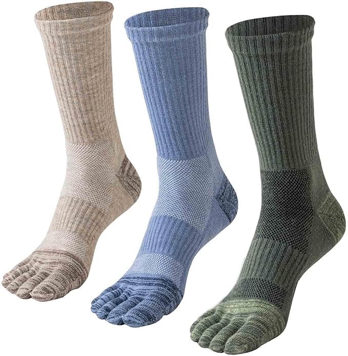 LDGSUPH Wool Toe Socks For Hiking Men&Women Thermal Winter Warm Boot Work Cushion Five Finger Socks 3 Pairs