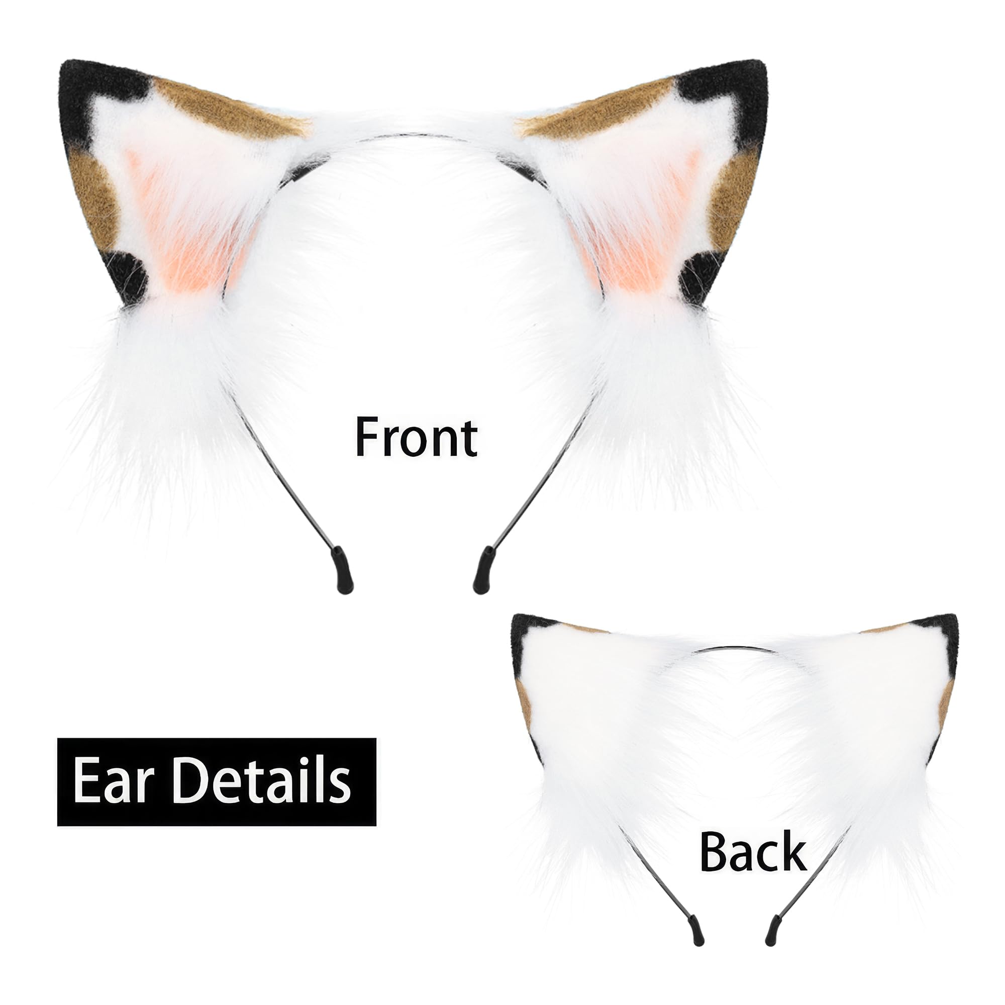 QinRuan Animal Cosplay Costume Accessories Furry Faux Fur Cat Ears Headband and Fox Tail Set Halloween Accessory: 2-sh