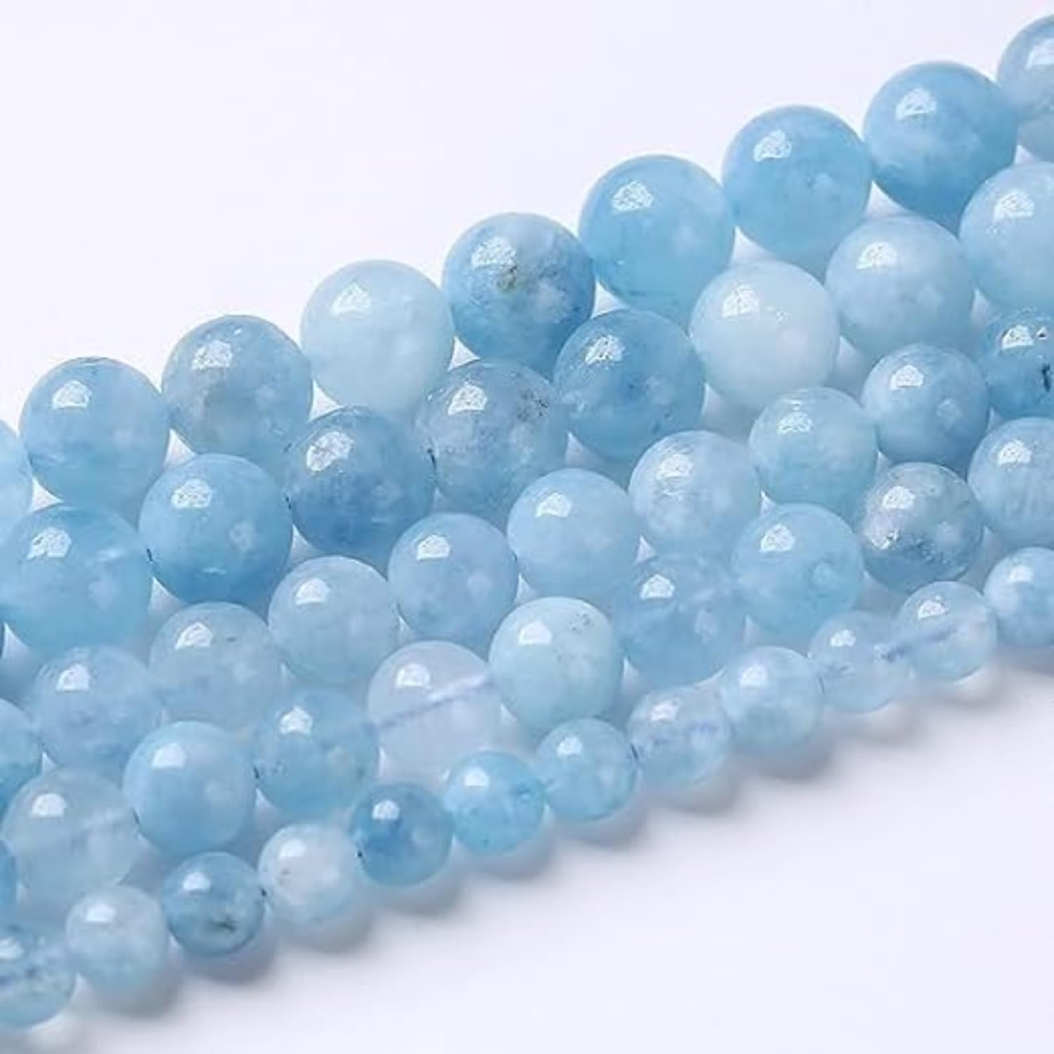 Natural Stone Lab Certified Beads Gemstone Round Loose Beads for Jewelry Making DIY 1 Strand 15" 45-48 Beads 8MM, Natural Aquamarine