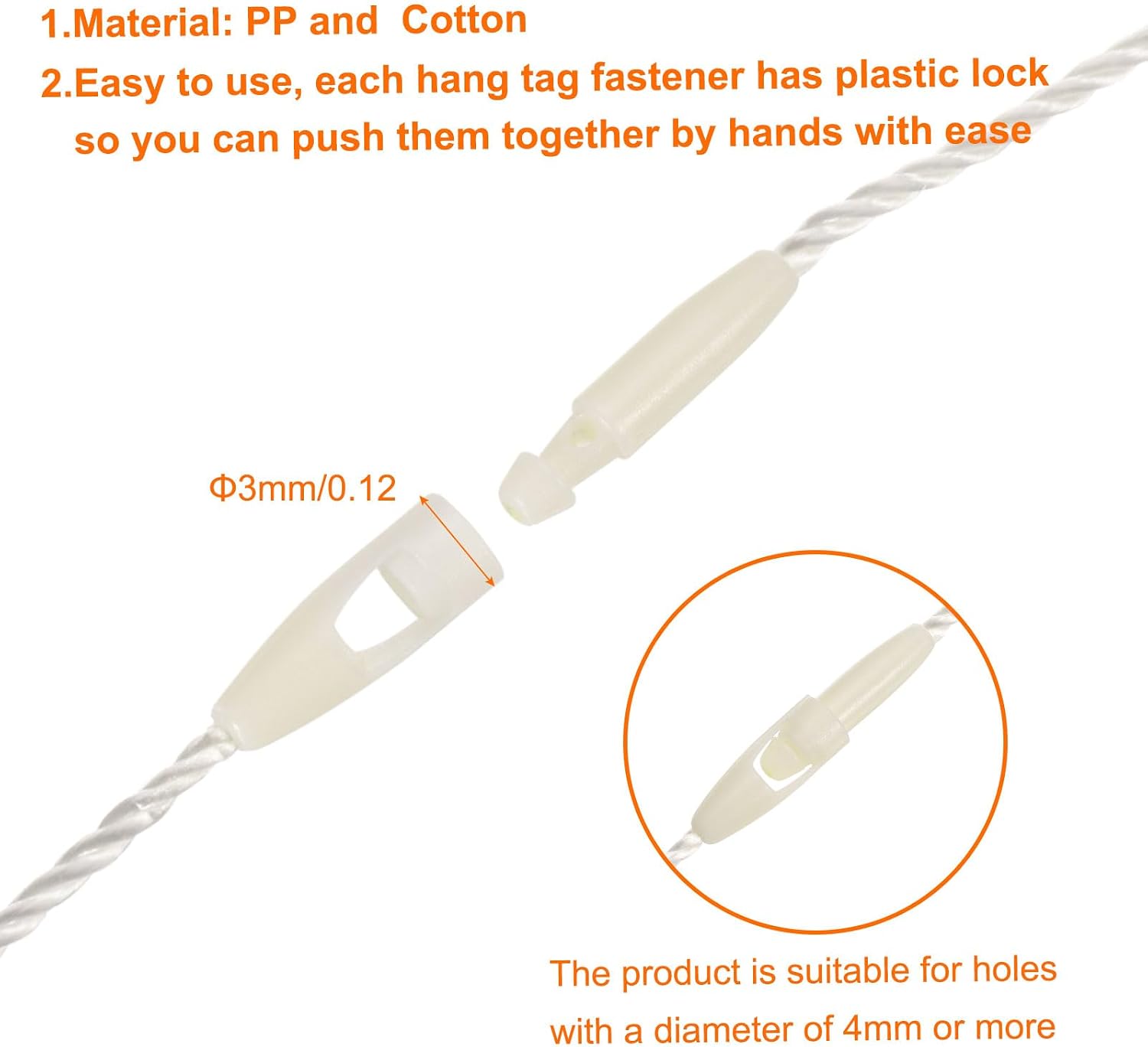 MECCANIXITY Cotton Hang Tag String Snap Lock Pins Beige 3.2" 100pcs image 3